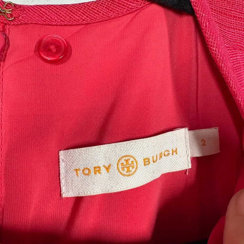 Tory Burch 2 Kimberly Sheath Dress Red Cotton Linen Silk Hourglass Sleeveless